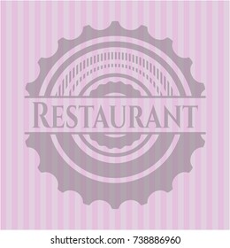 Restaurant badge with pink background