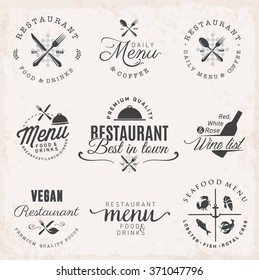 Restaurant Badges and Labels in Vintage Style. Menu Design Elements