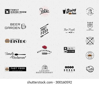 Restaurant badges logos and labels can be used to design signage bistro, menu, fast food, cafe, on business cards and branding