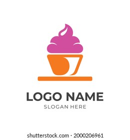 restaurant bakery logo design with flat orange and pink color style
