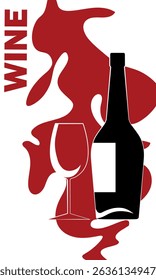 Restaurant banner, bar poster, wine list, wine tasting. Flat design wine bottle, glass, red wine, sommelier, chardonnay, cabernet