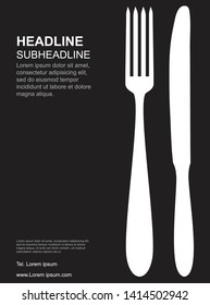 Restaurant banner. Black and white flyer template. silhouette symbol. isolated vector illustration element