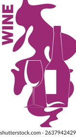 Restaurant banner, wine bar poster, wine list. Flat design bottle alcohol, glass, abstract background, cabernet, chardonnay, sauvignon