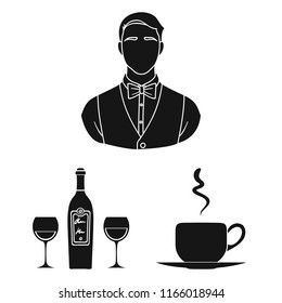 Restaurant and bar black icons in set collection for design. Pleasure, food and alcohol vector symbol stock web illustration.