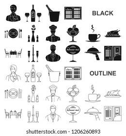 Restaurant and bar black icons in set collection for design. Pleasure, food and alcohol vector symbol stock web illustration.