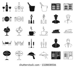 Restaurant and bar black,outline icons in set collection for design. Pleasure, food and alcohol vector symbol stock web illustration.