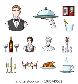 Restaurant and bar cartoon icons in set collection for design. Pleasure, food and alcohol vector symbol stock web illustration.