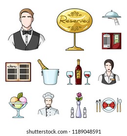 Restaurant and bar cartoon icons in set collection for design. Pleasure, food and alcohol vector symbol stock web illustration.