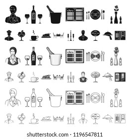 Restaurant and bar cartoon icons in set collection for design. Pleasure, food and alcohol vector symbol stock web illustration.