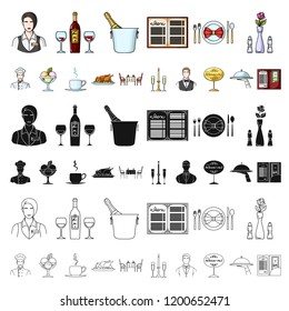 Restaurant and bar cartoon icons in set collection for design. Pleasure, food and alcohol vector symbol stock web illustration.
