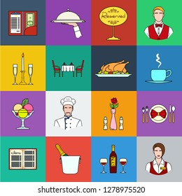 Restaurant and bar cartoon icons in set collection for design. Pleasure, food and alcohol vector symbol stock web illustration.