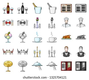 Restaurant and bar cartoon,monochrom icons in set collection for design. Pleasure, food and alcohol vector symbol stock web illustration.