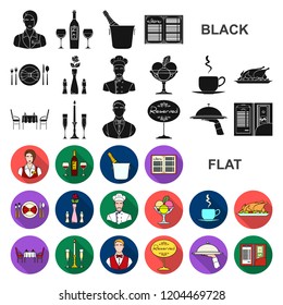Restaurant and bar flat icons in set collection for design. Pleasure, food and alcohol vector symbol stock web illustration.