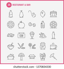 Restaurant And Bar Line Icon for Web, Print and Mobile UX/UI Kit. Such as: Food, Piece, Pizza, Eat, Food, Meal, Potato, Eat, Pictogram Pack. - Vector