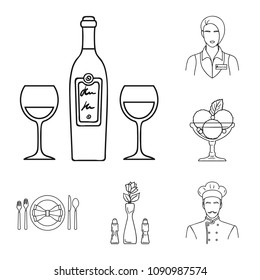 Restaurant and bar outline icons in set collection for design. Pleasure, food and alcohol vector symbol stock web illustration.