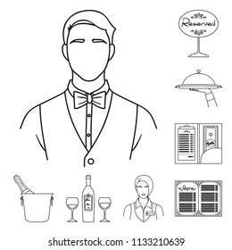 Restaurant and bar outline icons in set collection for design. Pleasure, food and alcohol vector symbol stock web illustration.