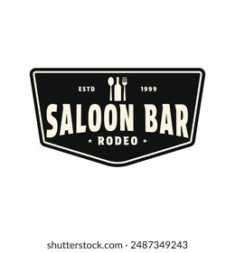 restaurant bar saloon logo design concept idea with spoon, fork, and bottle vintage retro label
