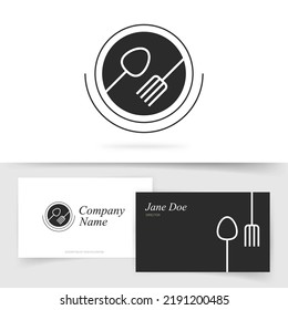 Restaurant Bar Utensil Logo Vector Icon Or Food Cafeteria Luxury With Fork And Spoon Business Visiting Card Logotype Template Design Line Art Modern, Concept Of Catering Meal Or Cutlery Chef