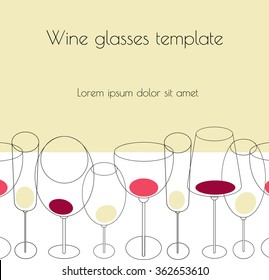 Restaurant or bar wine list with different glasses. Menu design. Vector illustration