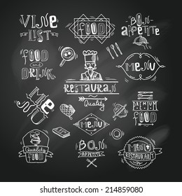 Restaurant best quality premium food menu chalkboard labels set isolated vector illustration