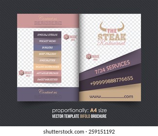 Restaurant Bi-Fold Brochure and Catalog Vector Design Template