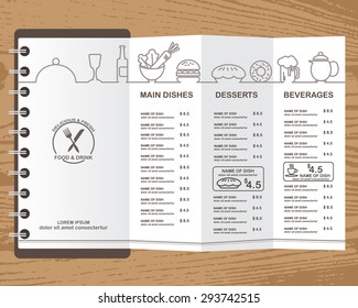 restaurant, bistro and cafe menu, infographics background and elements wooden design. Can be used for layout, banner, web design, brochure template. Vector illustration