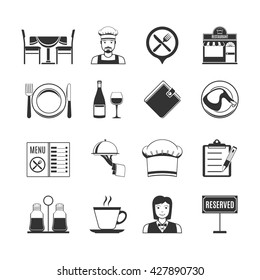 Restaurant Black Icons Set. Vector Illustration