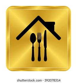 restaurant - black vector icon;  gold button