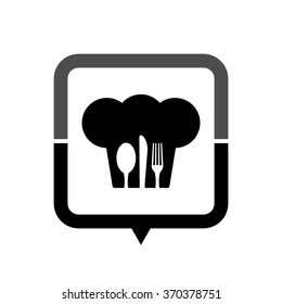 restaurant - black vector icon; map pointer;  message bubble