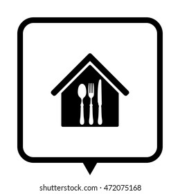restaurant - black vector icon ; message bubble