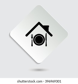 restaurant - black vector icon on a  paper button