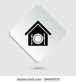 restaurant - black vector icon  on a paper button