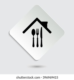 restaurant - black vector icon on  a paper button