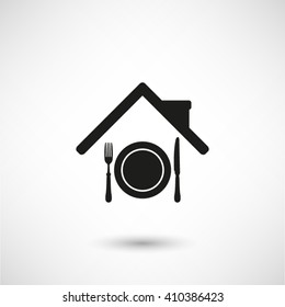 restaurant - black vector icon  with shadow