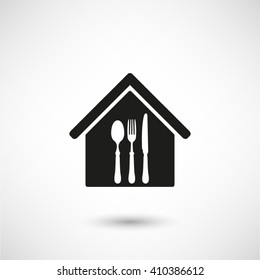 restaurant - black vector icon  with shadow