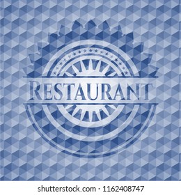 Restaurant blue emblem with geometric background.