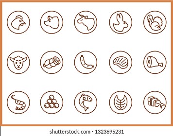 Restaurant, bold line icons. The illustrations are a vector, editable stroke, EPS 10. Meat and fish icon set for restorants and food labels.