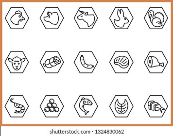 Restaurant, bold line icons. The illustrations are a vector, editable stroke, EPS 10. Meat and fish icon set for restorants and food labels.