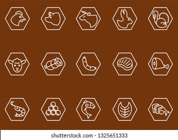 Restaurant, bold line icons. The illustrations are a vector, editable stroke, EPS 10. Meat and fish icon set for restorants and food labels.
