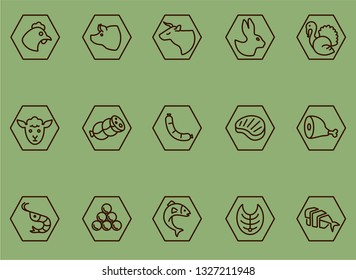 Restaurant, bold line icons. The illustrations are a vector, editable stroke, EPS 10. Meat and fish icon set for restorants and food labels.