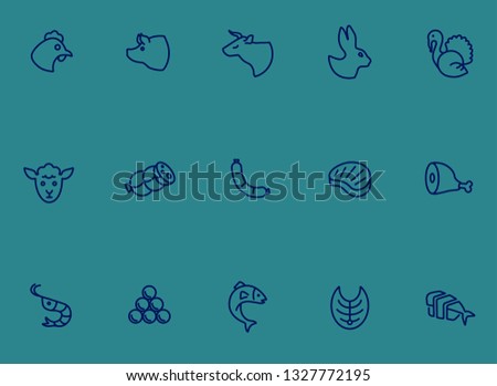 Restaurant, bold line icons. The illustrations are a vector, editable stroke, EPS 10. Meat and fish icon set for restaurants and food labels.