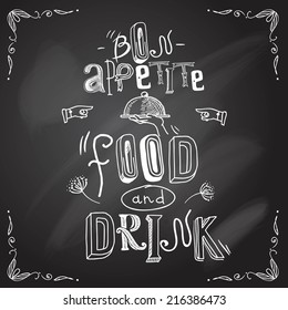 Restaurant bon appetite food and drink chalkboard type background vector illustration