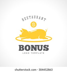 Restaurant Bonus Abstract Vector Label or Logo Template. Isolated. Piggy Bank as a metaphor of a cafe discount.