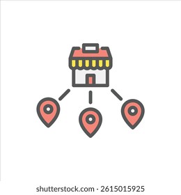 restaurant branch filled outline icon. restaurant location color line illustration.