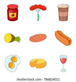 Restaurant breakfast icons set. Cartoon set of 9 restaurant breakfast vector icons for web isolated on white background