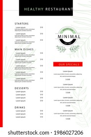 Restaurant breakfast menu template. Cafe identity. Minimalist style. Engraved illustrations. Vector illustration.Food flyer brochure. Minimalistic classic design. Editable vector design. EPS 10