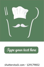 Restaurant brochure or menu design with chef and fork and spoon
