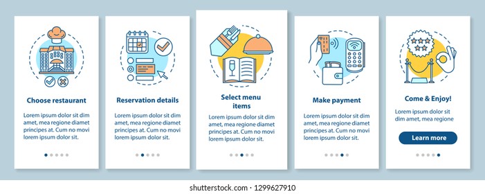 Restaurant brochure template layout. Event guest meal payment. Coulsine menu. Booklet print design with linear illustrations. Vector page layouts for magazines, annual reports, advertising posters