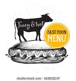 Restaurant brochure vector, menu design. Vector cafe template with hand-drawn graphic. Food flyer.
