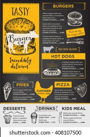 Restaurant brochure vector, menu design. Vector cafe template with hand-drawn graphic. Food flyer.